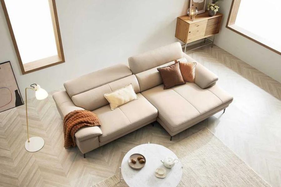 LAUREN - Sofa góc da 2 chỗ tựa gật gù