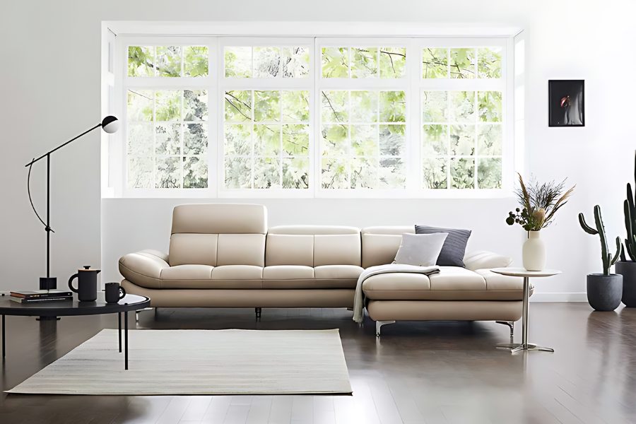Sofa góc da BOBBY màu kem be