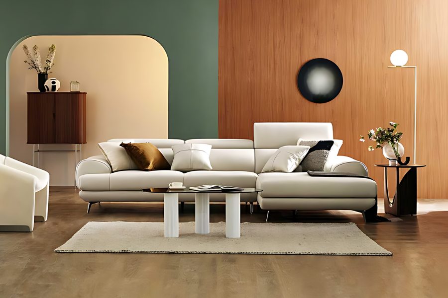 Sofa góc da LEYTON 3 chỗ tựa gật gù